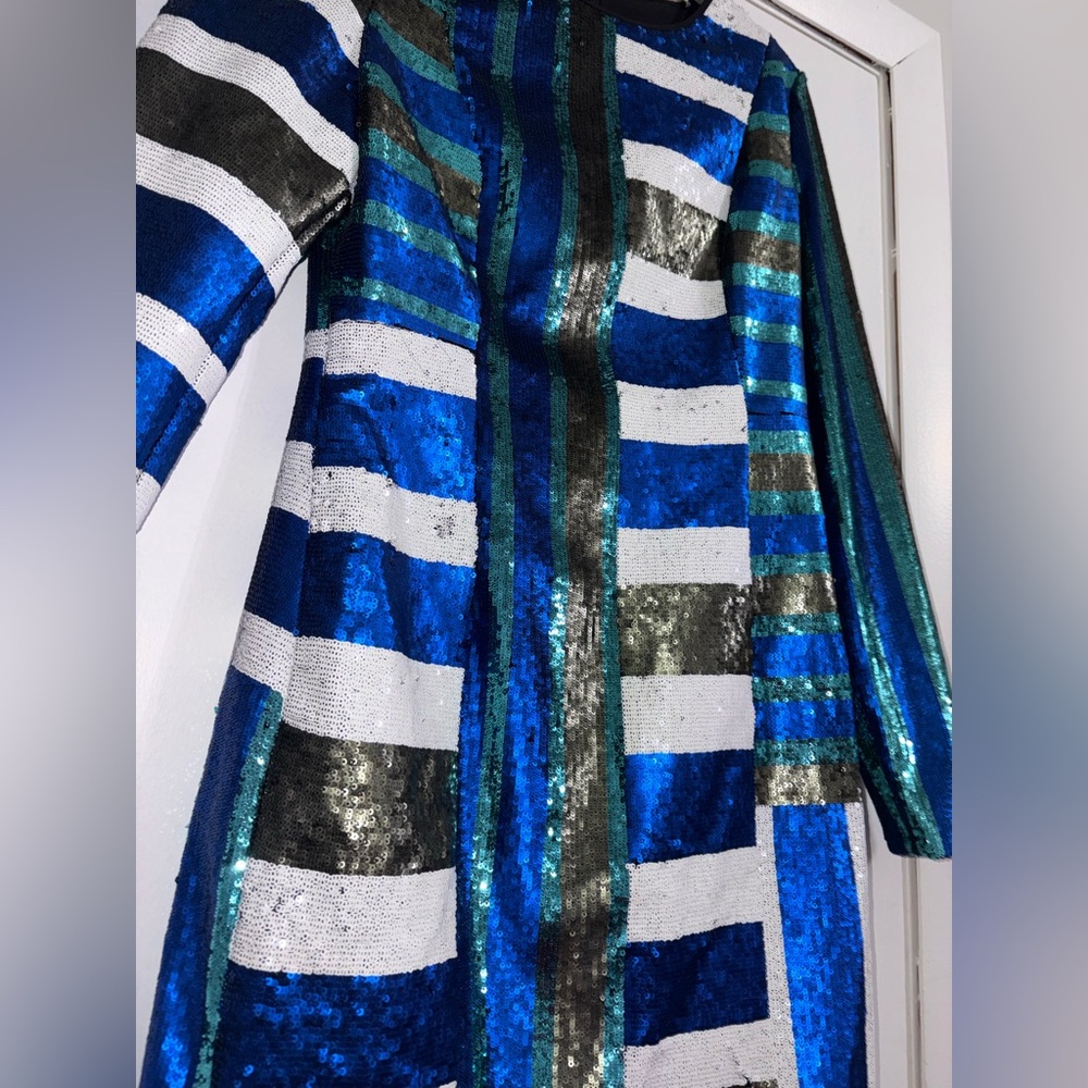 Diane von Furstenberg Striped Sequin Long-Sleeve Dress – Size 4 – NWT ✨🖤 - Picture 3 of 6